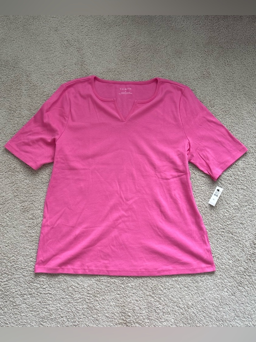 Talbots Bright Pink Short-Sleeve Notch-Neck Tee